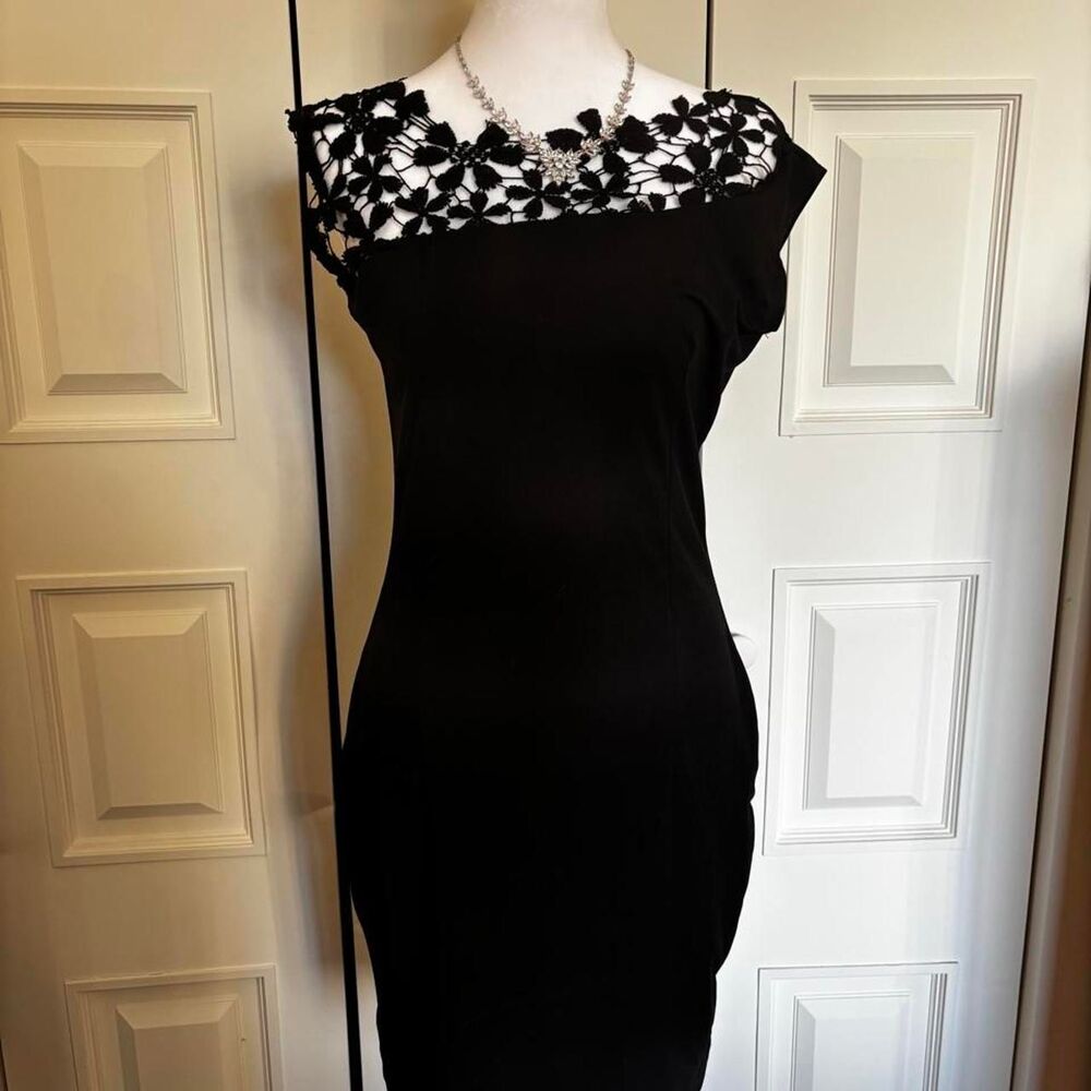 Black Lace Illusion Neckline Bodycon Dress | Size L | Going Out